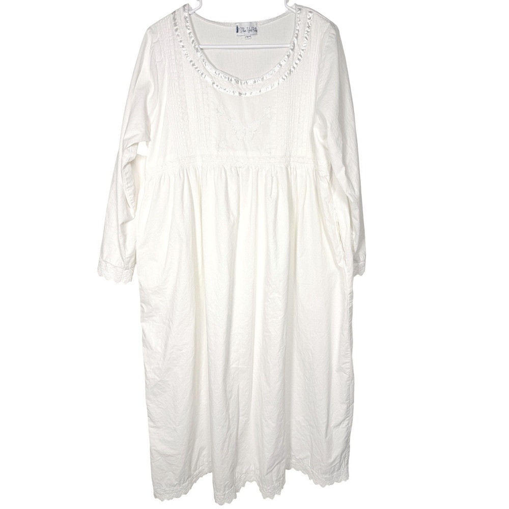 The 1 for U Women Nightgown L White Cotton Butterfly Embroidered Peasant Vintage